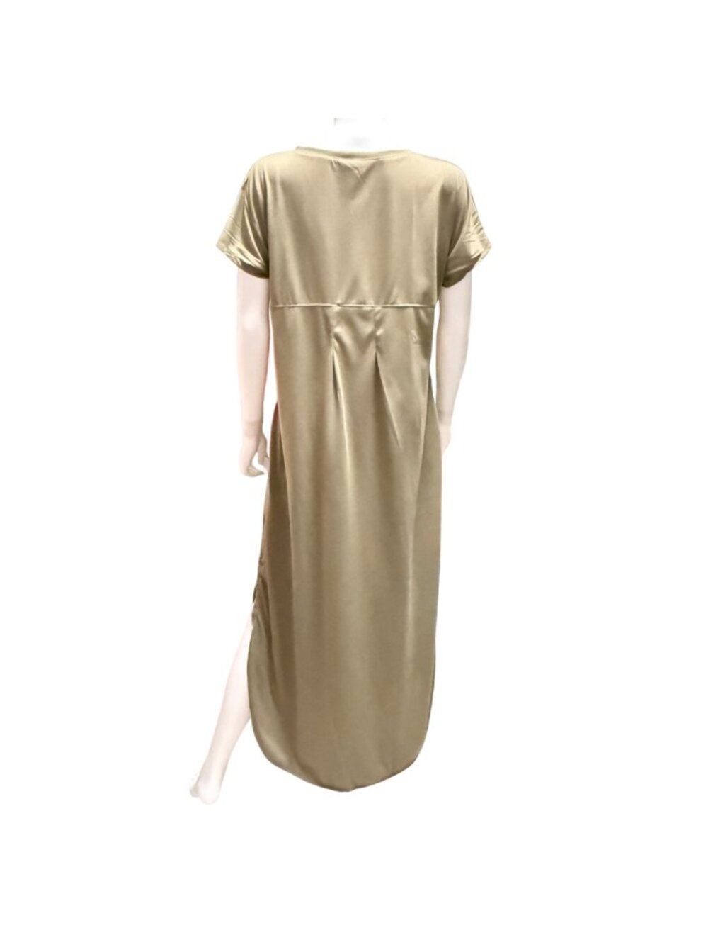 Womens Casual Maxi Dress 2XL Green Cotton Blend Short Sleeve Pockets Side Slit - Picture 2 of 7
